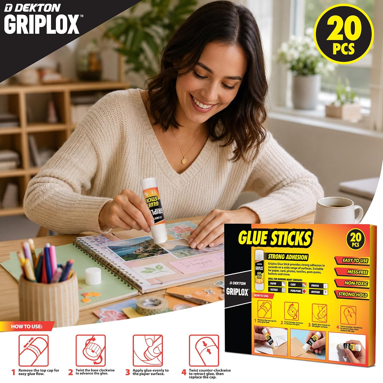 Dekton 20 Pack GRIPLOX Glue Sticks Non-Toxic Adhesive for Paper DIY Projects