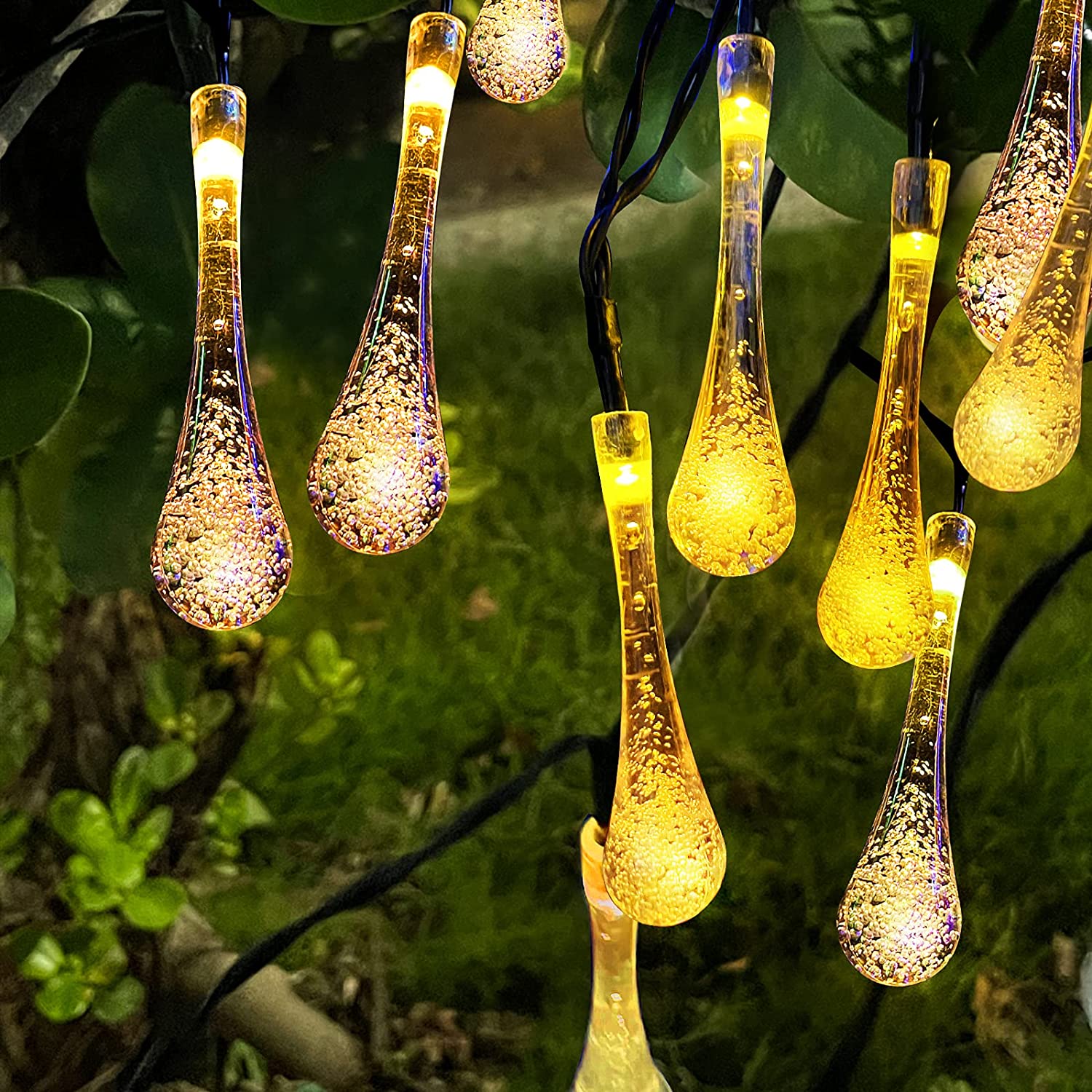 20 LED Teardrop Raindrop Garden Solar String Light 8 Modes Outdoor Party BBQ UK