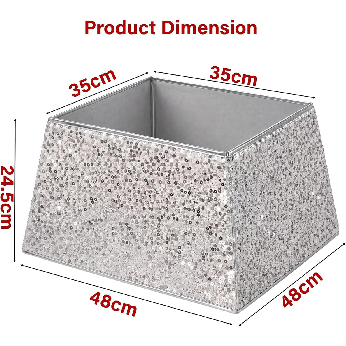 Christmas Tree Skirt Square Folding Stand Cover Sequin Glitter Xmas Base Decor