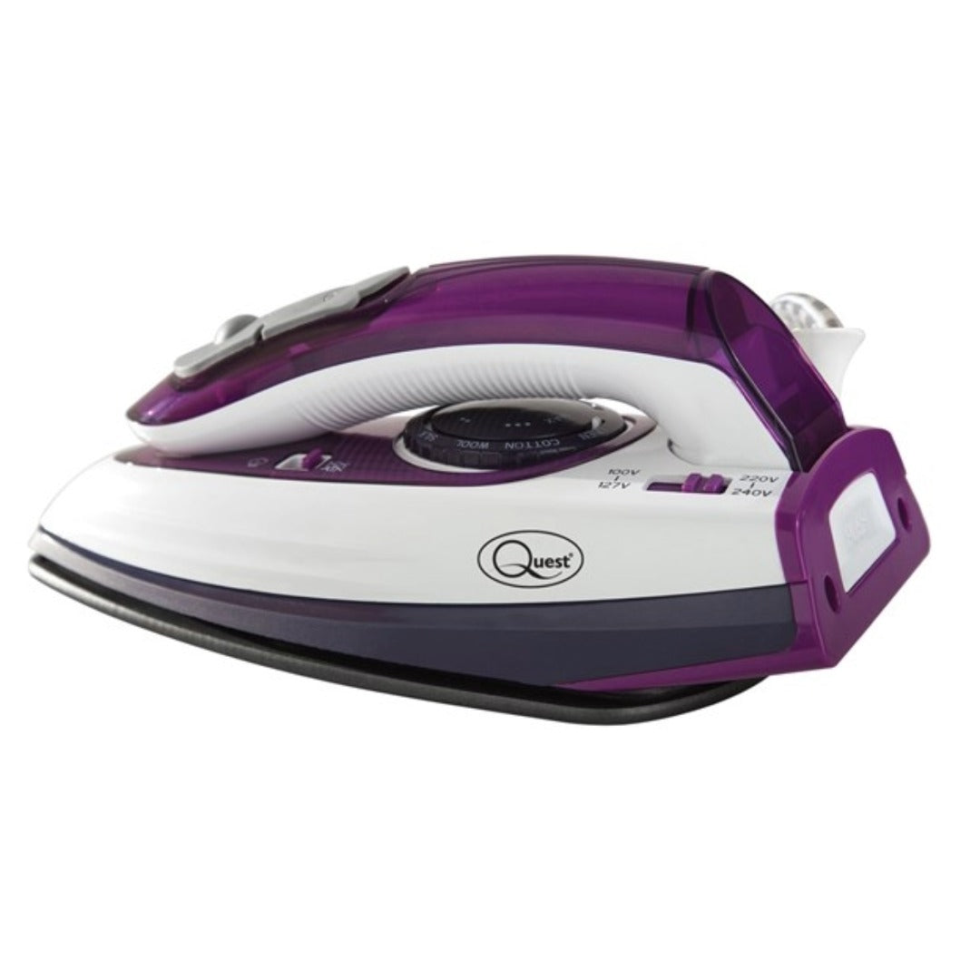 Quest 1000W Travel Steam Iron Collapsible Handle 50ml Water Tank Non Stick Plate