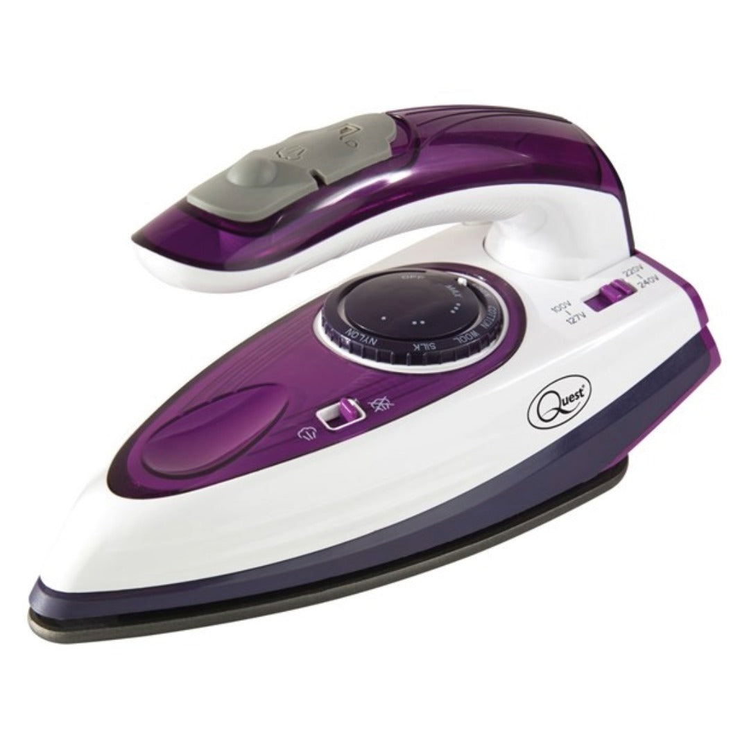 Quest 1000W Travel Steam Iron Collapsible Handle 50ml Water Tank Non Stick Plate