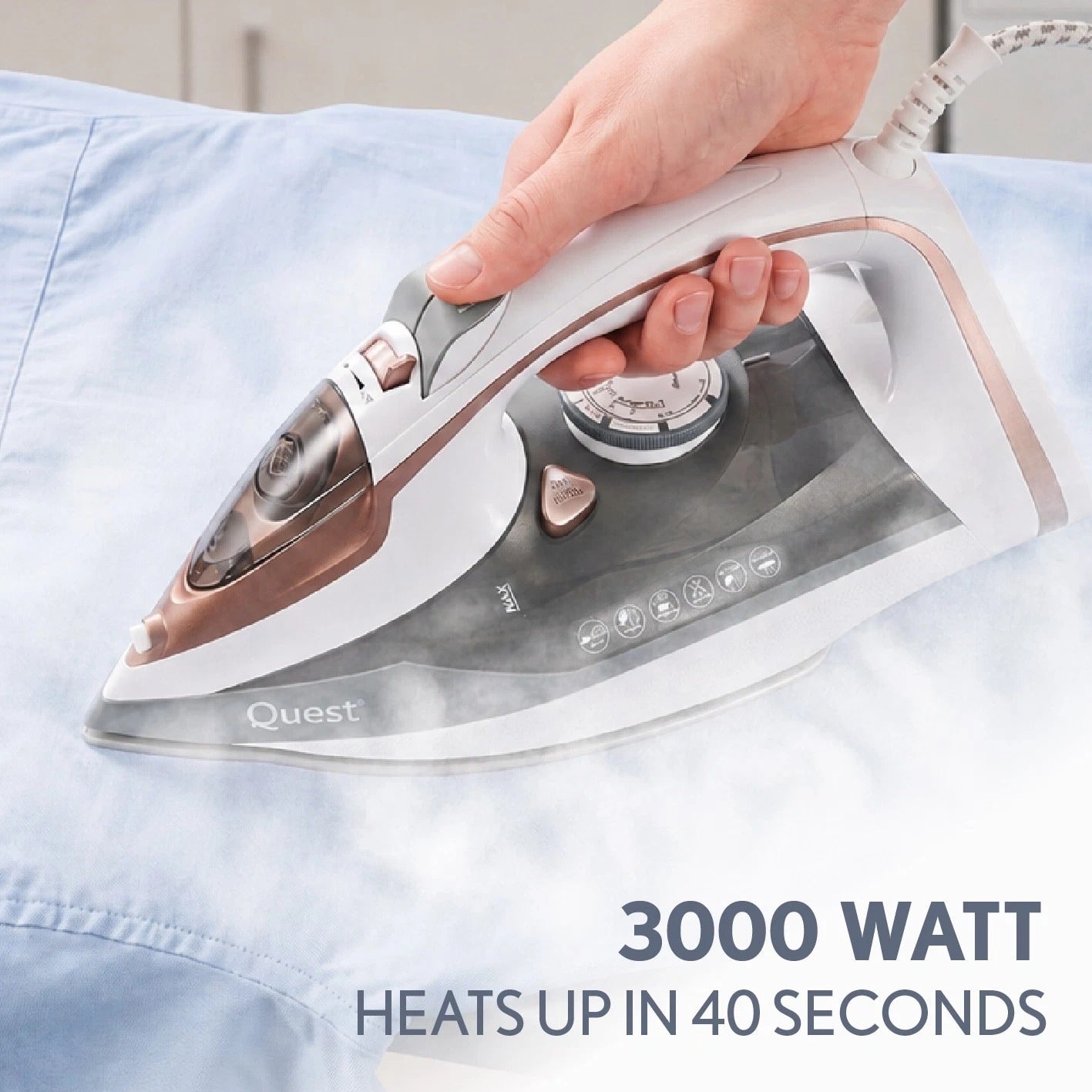 Quest 3000W Ceramic Steam Iron Steam Boost Vertical Steam Ceramic Soleplate