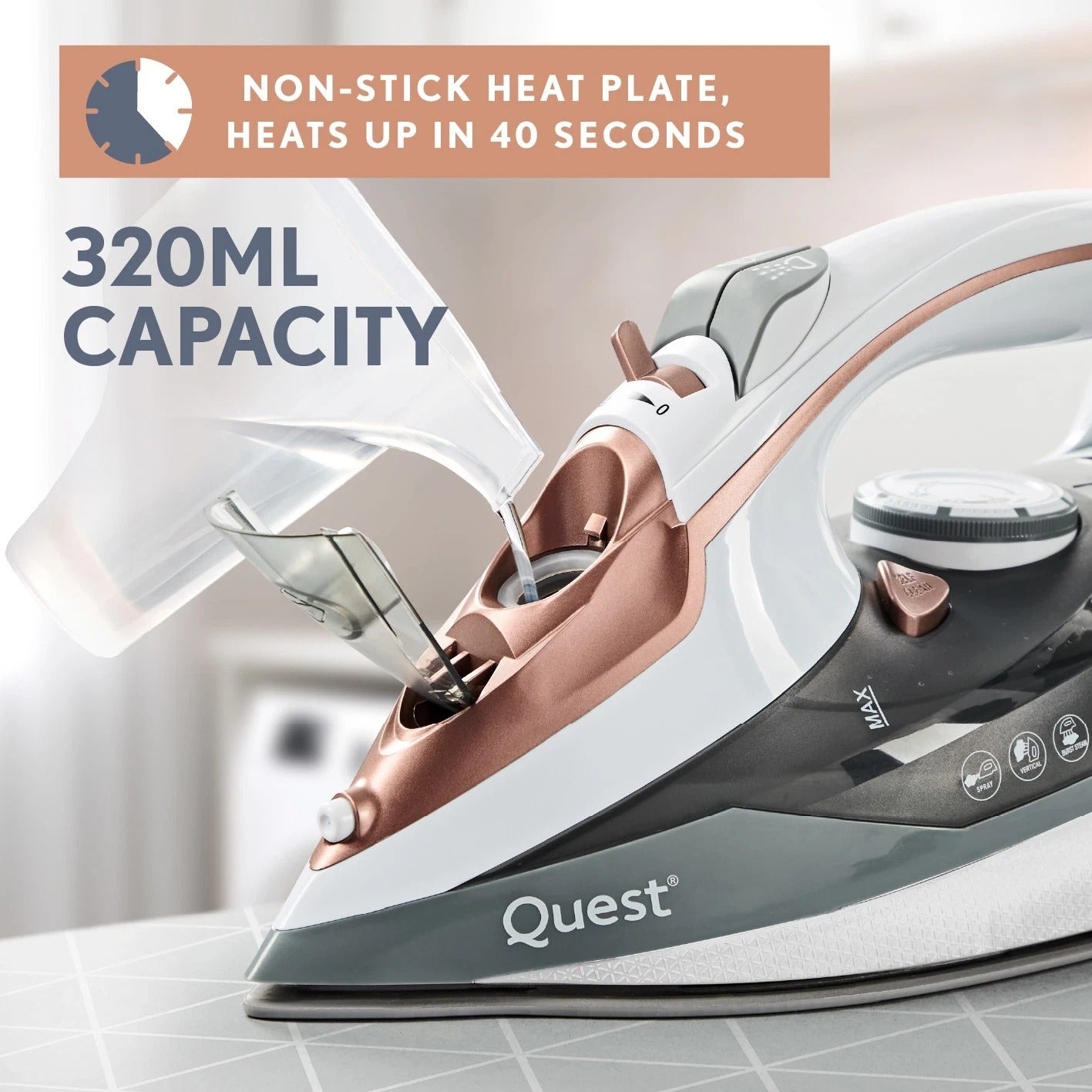 Quest 3000W Ceramic Steam Iron Steam Boost Vertical Steam Ceramic Soleplate