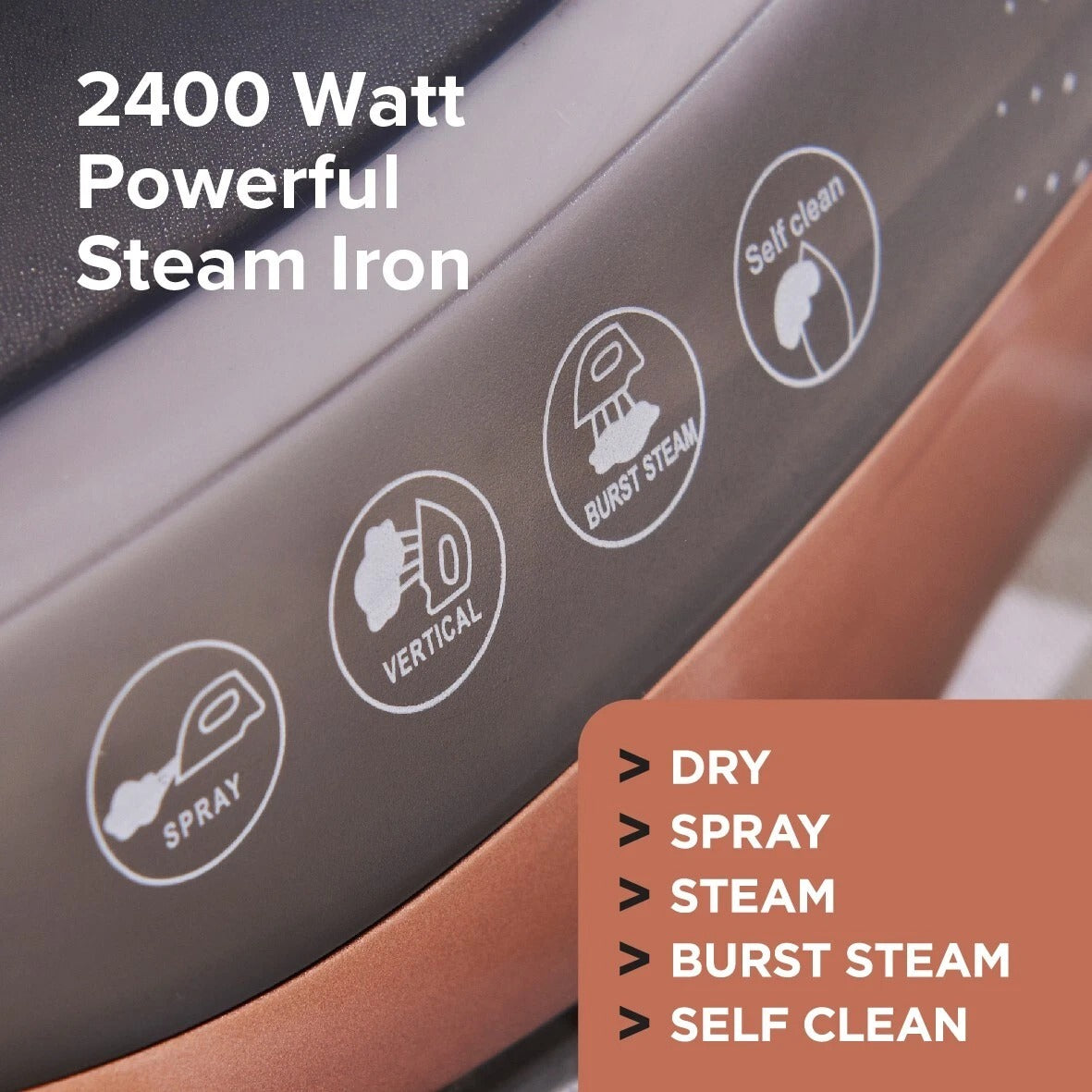 2400W Cordless Steam Iron Ceramic Soleplate Self-Cleaning Anti-Drip Design Tank