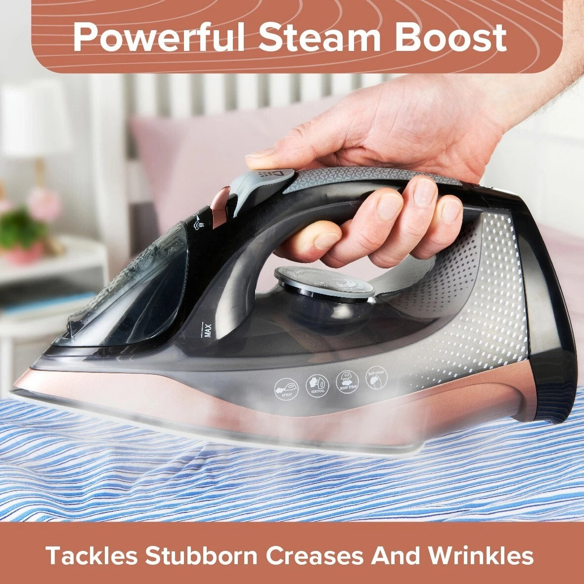 2400W Cordless Steam Iron Ceramic Soleplate Self-Cleaning Anti-Drip Design Tank