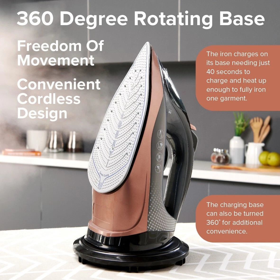 2400W Cordless Steam Iron Ceramic Soleplate Self-Cleaning Anti-Drip Design Tank