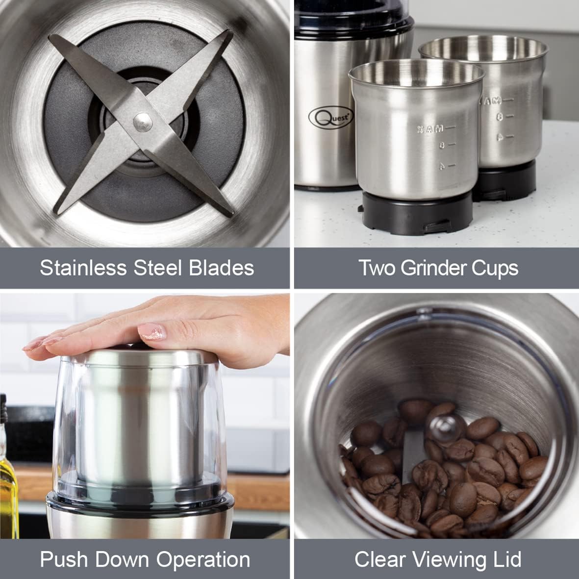 200W Wet And Dry Coffee Grinder Nut And Spice Grinder In Stainless Steel Quest