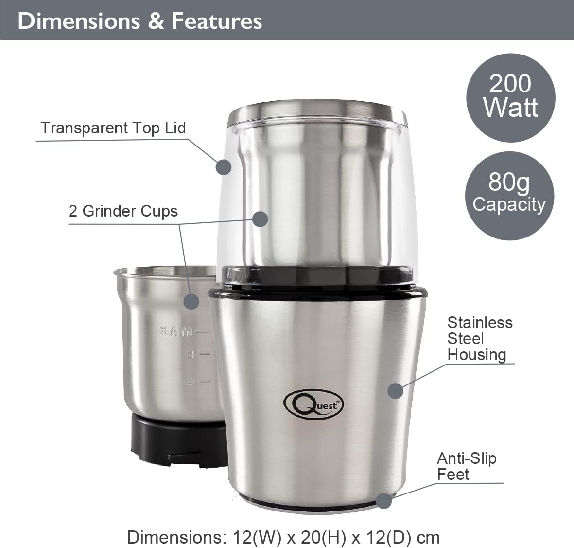 200W Wet And Dry Coffee Grinder Nut And Spice Grinder In Stainless Steel Quest