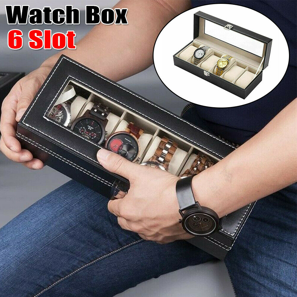 Mens 6 10 12 Grids PU Leather Watch Display Case Collection Storage Holder Box