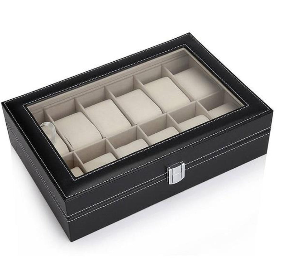 Mens 6 10 12 Grids PU Leather Watch Display Case Collection Storage Holder Box