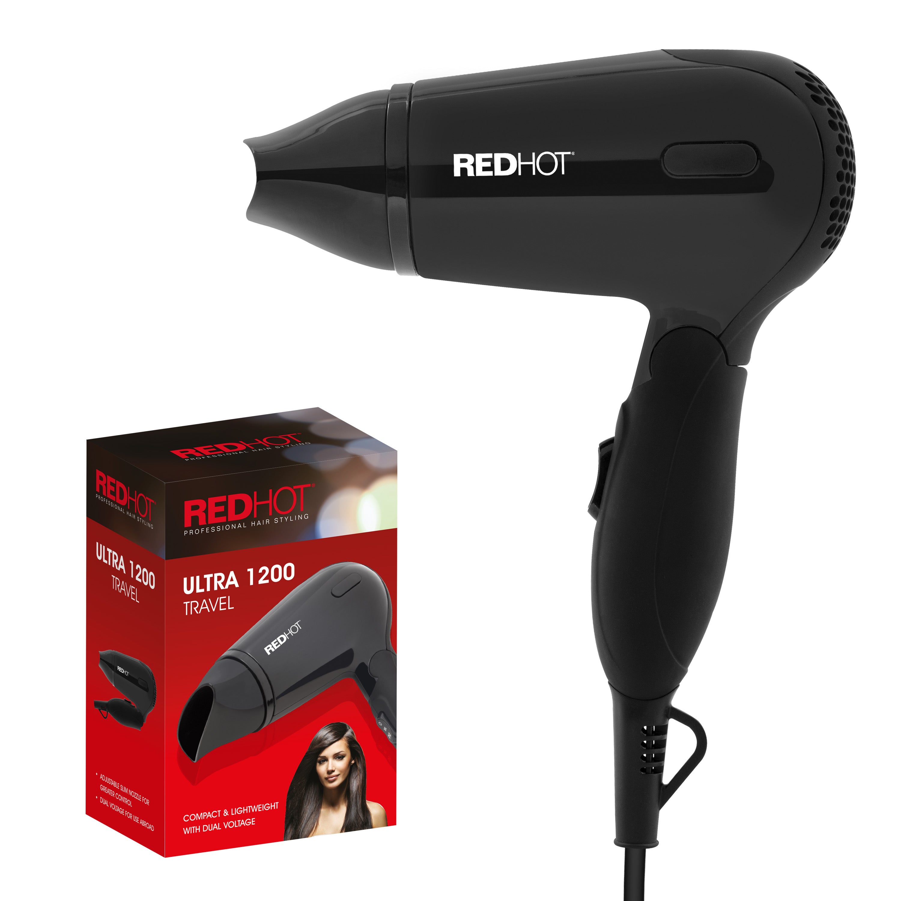 Red Hot Hair Dryer Compact Professional Styling Diffuser Concentrator Nozzle