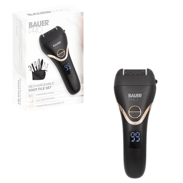 Bauer Electric Foot File Hard Skin Callus Remover Rechargeable Pedicure Kit