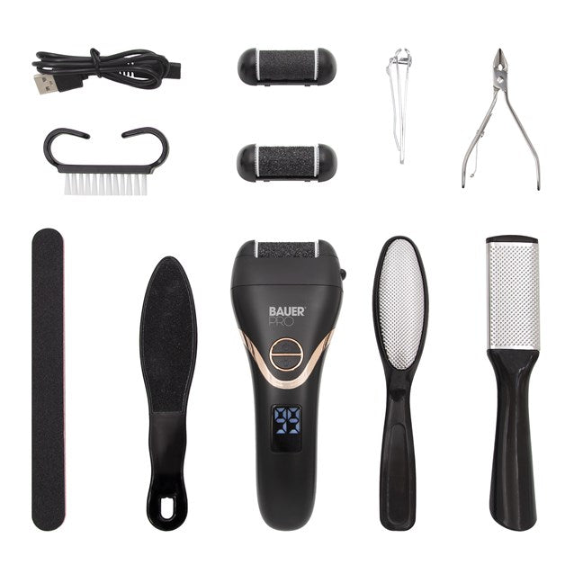 Bauer Electric Foot File Hard Skin Callus Remover Rechargeable Pedicure Kit