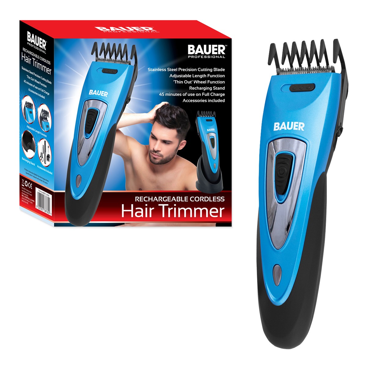 Bauer Rechargeable Stainless Steel Hair Trimmer Dubbers Clippers Grooming Beard