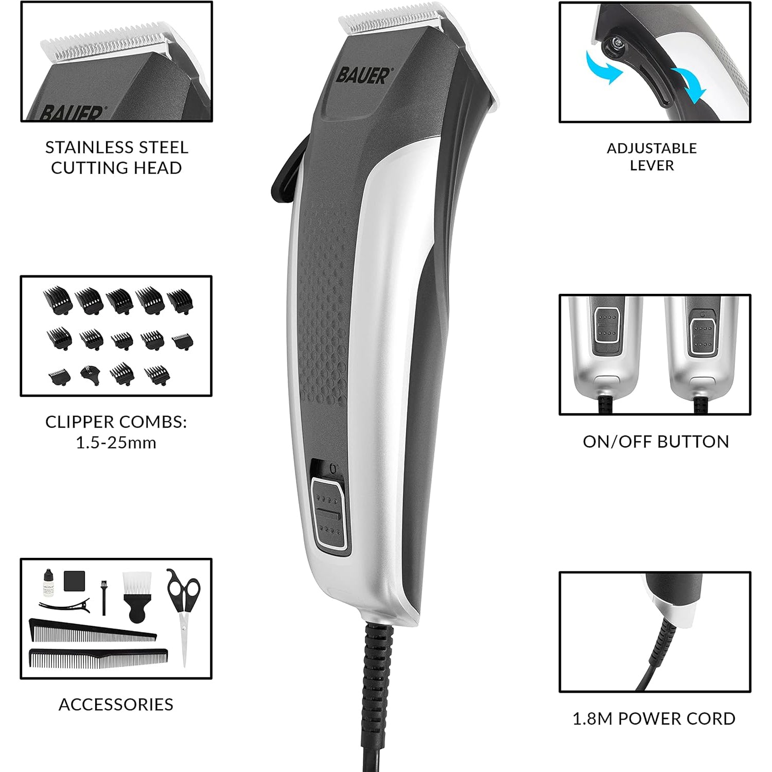 Bauer Professional Hair Clipper Grooming Kit for Men High Precision Travel Bag
