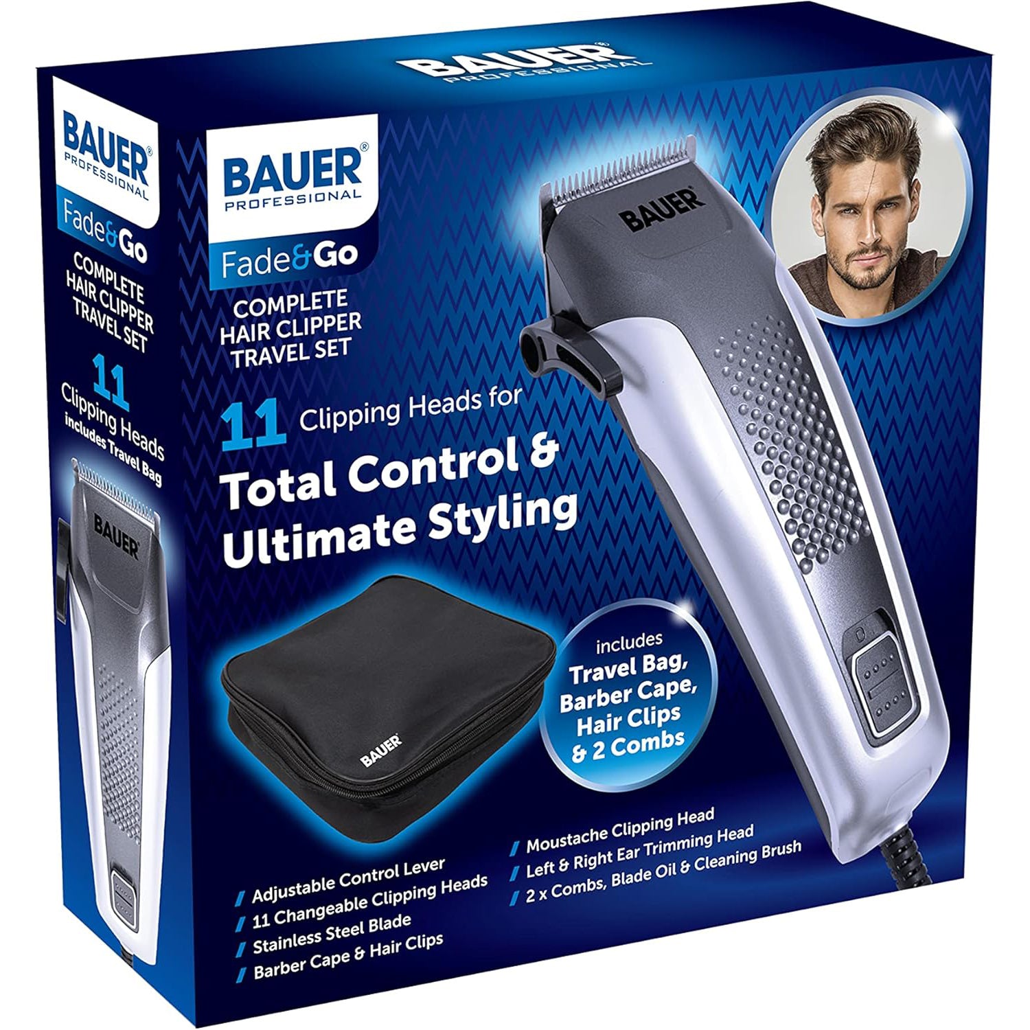 Bauer Professional Hair Clipper Grooming Kit for Men High Precision Travel Bag