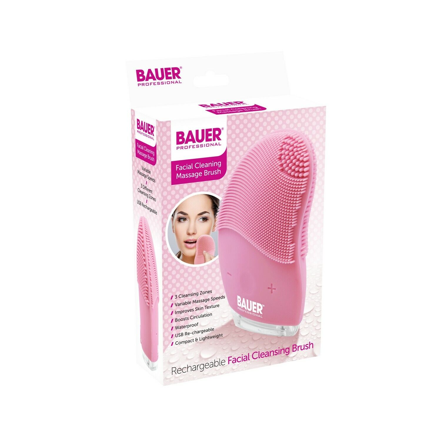 Bauer Facial Cleansing Brush Adjustable Vibrating Speed Settings Waterproof