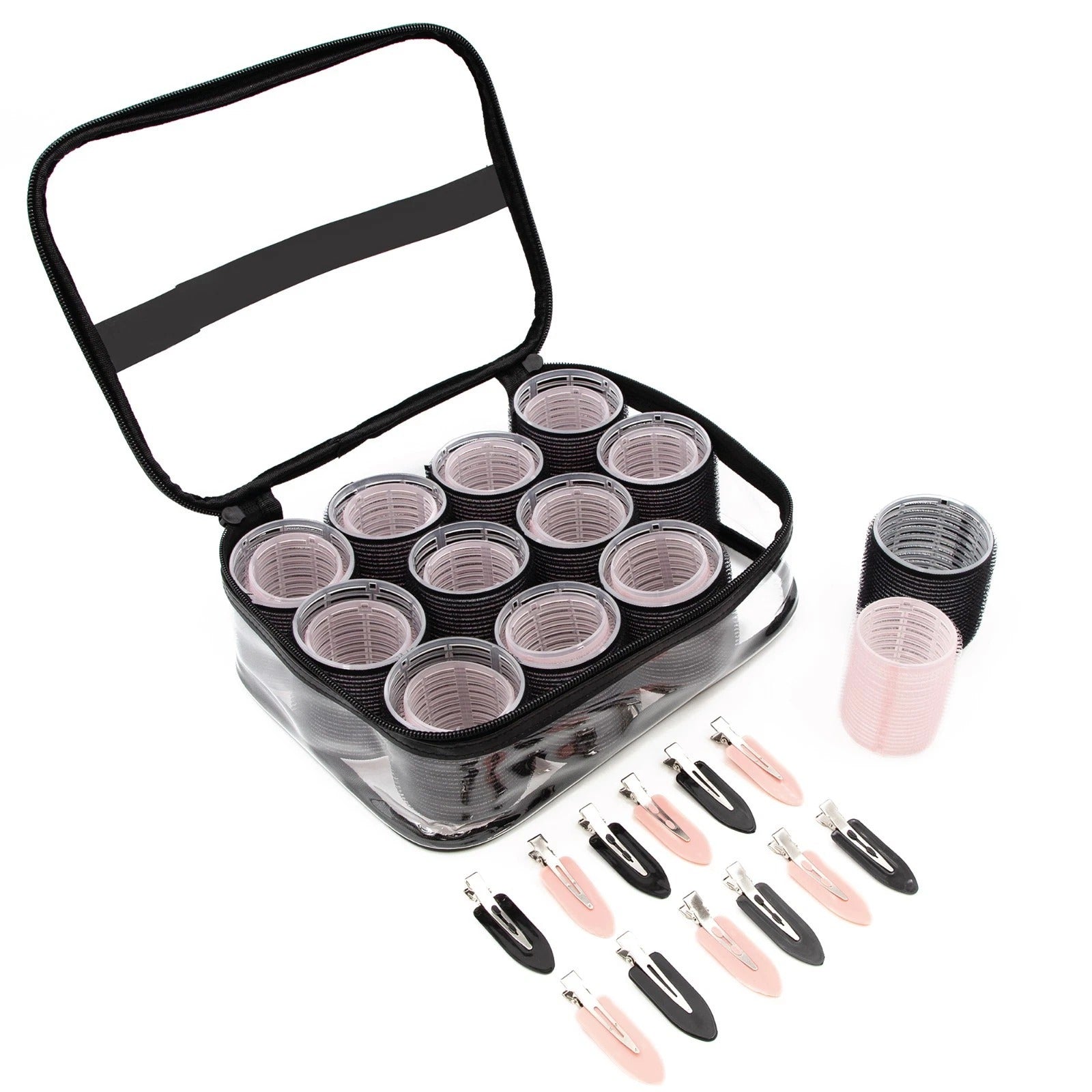 Bauer Volume & Curl Set 24PC Hair Rollers with 12 Creaseless Clips Storage Bag
