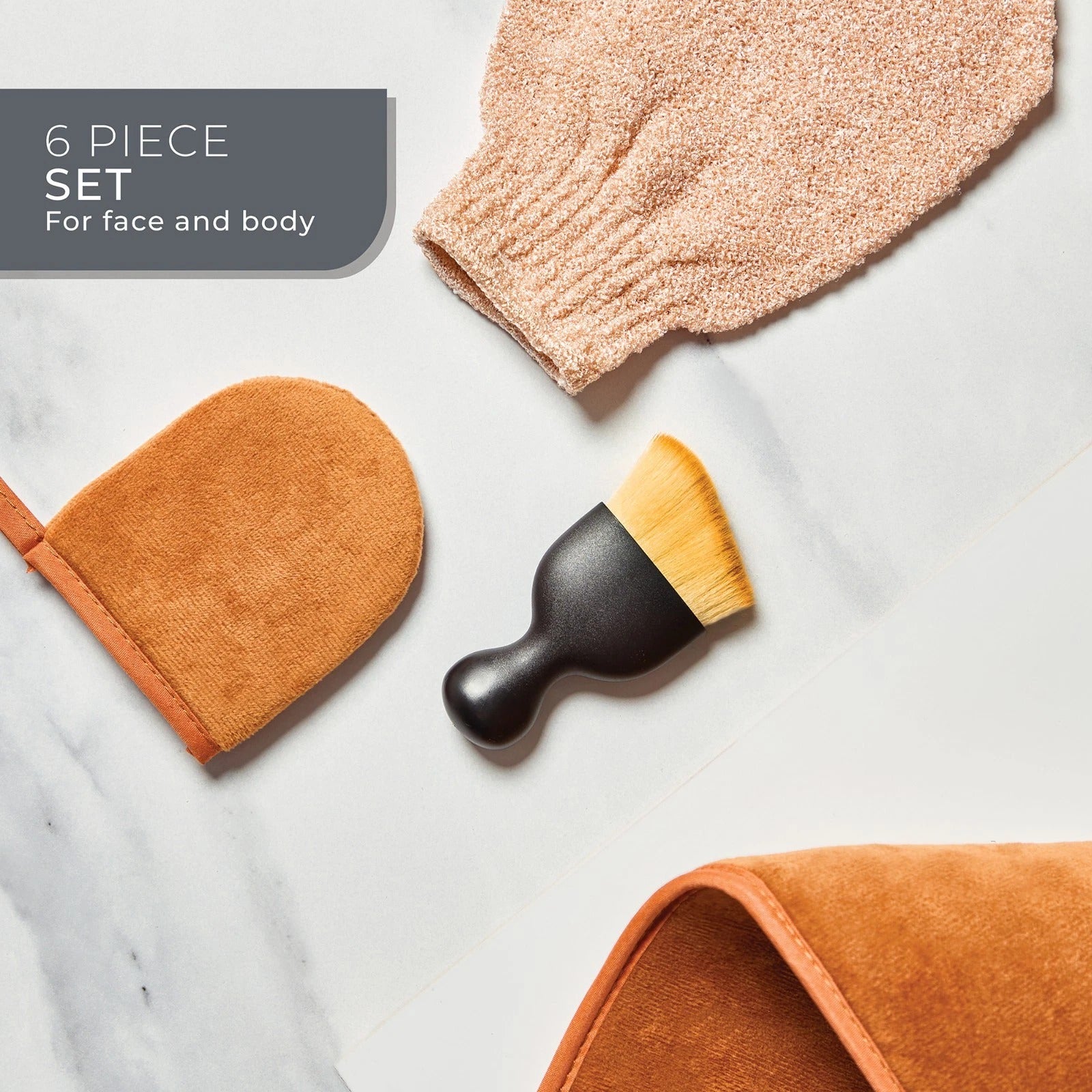 Bauer 6pc Self Tan Accessories Set Face & Body Applicator Mitts Brush Glove Bag