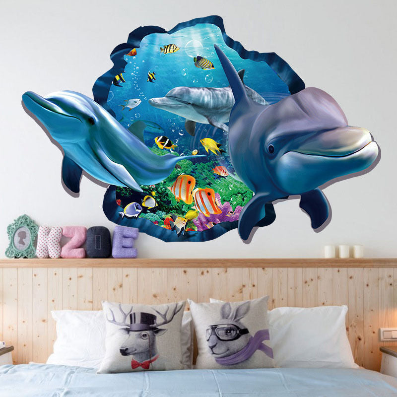 3D Large Dolphin Wall Sticker Bedroom Decal Fridge Mural Art Decor Nemo Water