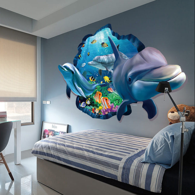 3D Large Dolphin Wall Sticker Bedroom Decal Fridge Mural Art Decor Nemo Water