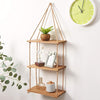 Solid Natural Wood Floating Shelves Rustic Wooden Hanging Rope Wall Shelf