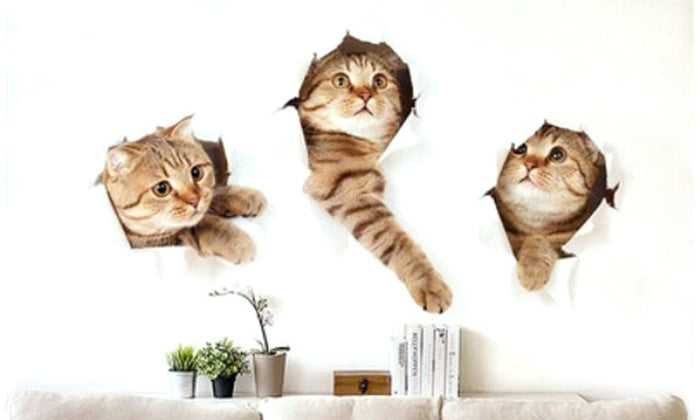 3D Large Wall Cat Kitten Stickers Bedroom Decal Fridge Mural Art Decor Removable