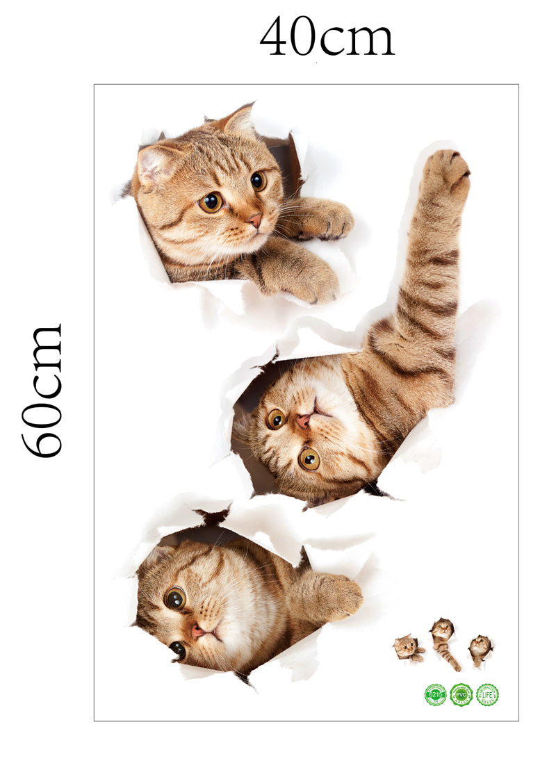 3D Large Wall Cat Kitten Stickers Bedroom Decal Fridge Mural Art Decor Removable