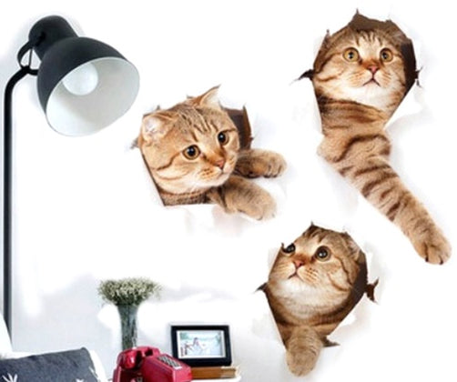 3D Large Wall Cat Kitten Stickers Bedroom Decal Fridge Mural Art Decor Removable