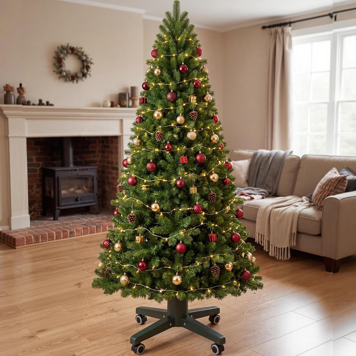 Heavy Duty Folding Christmas Tree Stand 4 Leg Steel Base with 360° Locking Wheel