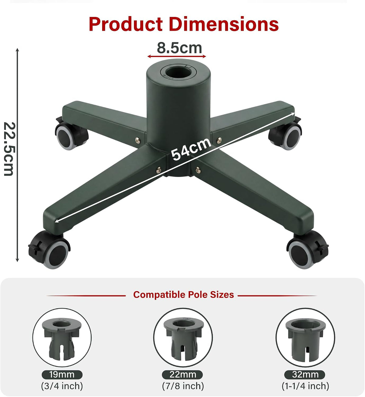 Heavy Duty Folding Christmas Tree Stand 4 Leg Steel Base with 360° Locking Wheel