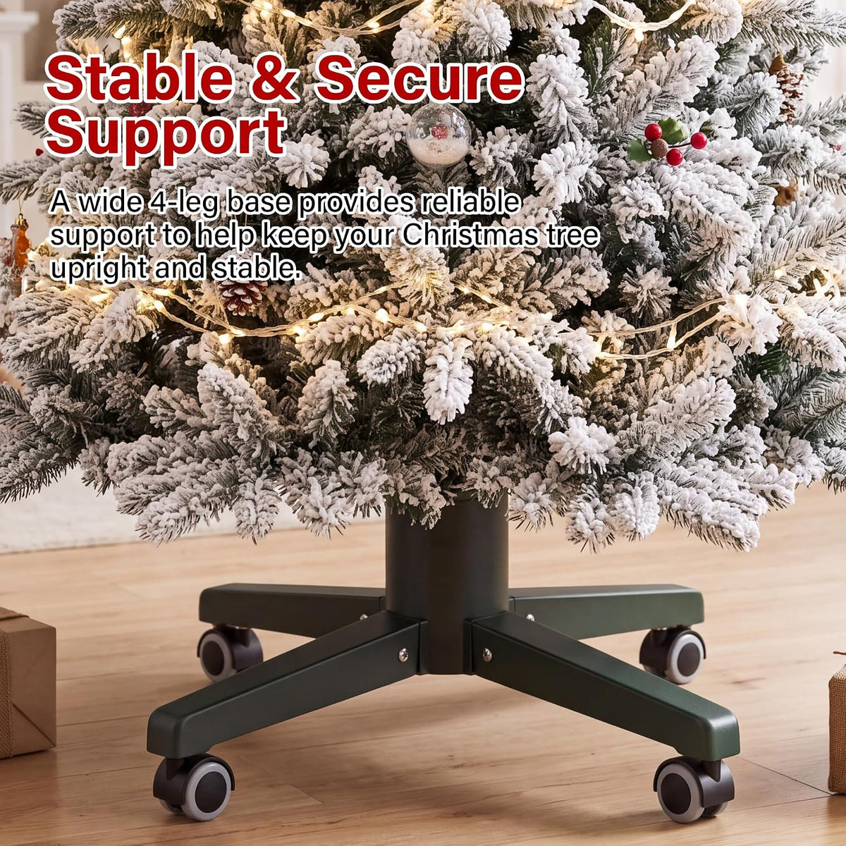 Heavy Duty Folding Christmas Tree Stand 4 Leg Steel Base with 360° Locking Wheel
