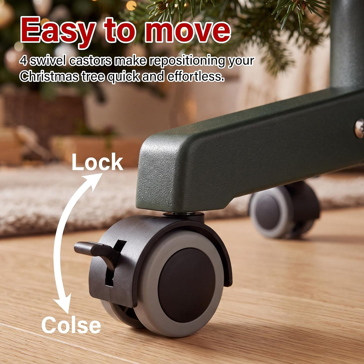 Heavy Duty Folding Christmas Tree Stand 4 Leg Steel Base with 360° Locking Wheel