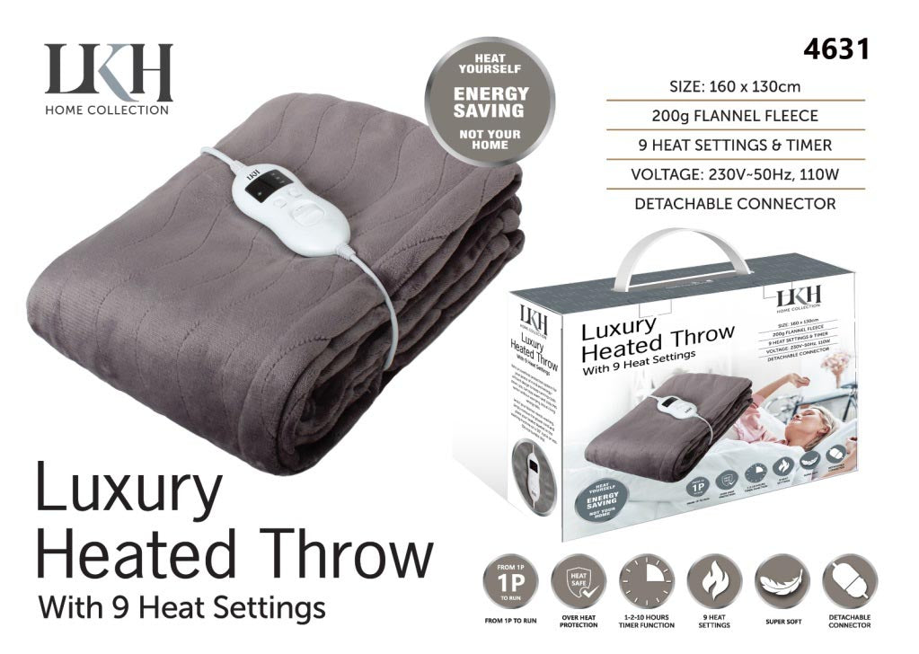 Electric Heated Throw Over Blanket Soft Shaggy Fleece 9 Heat Settings 160x130