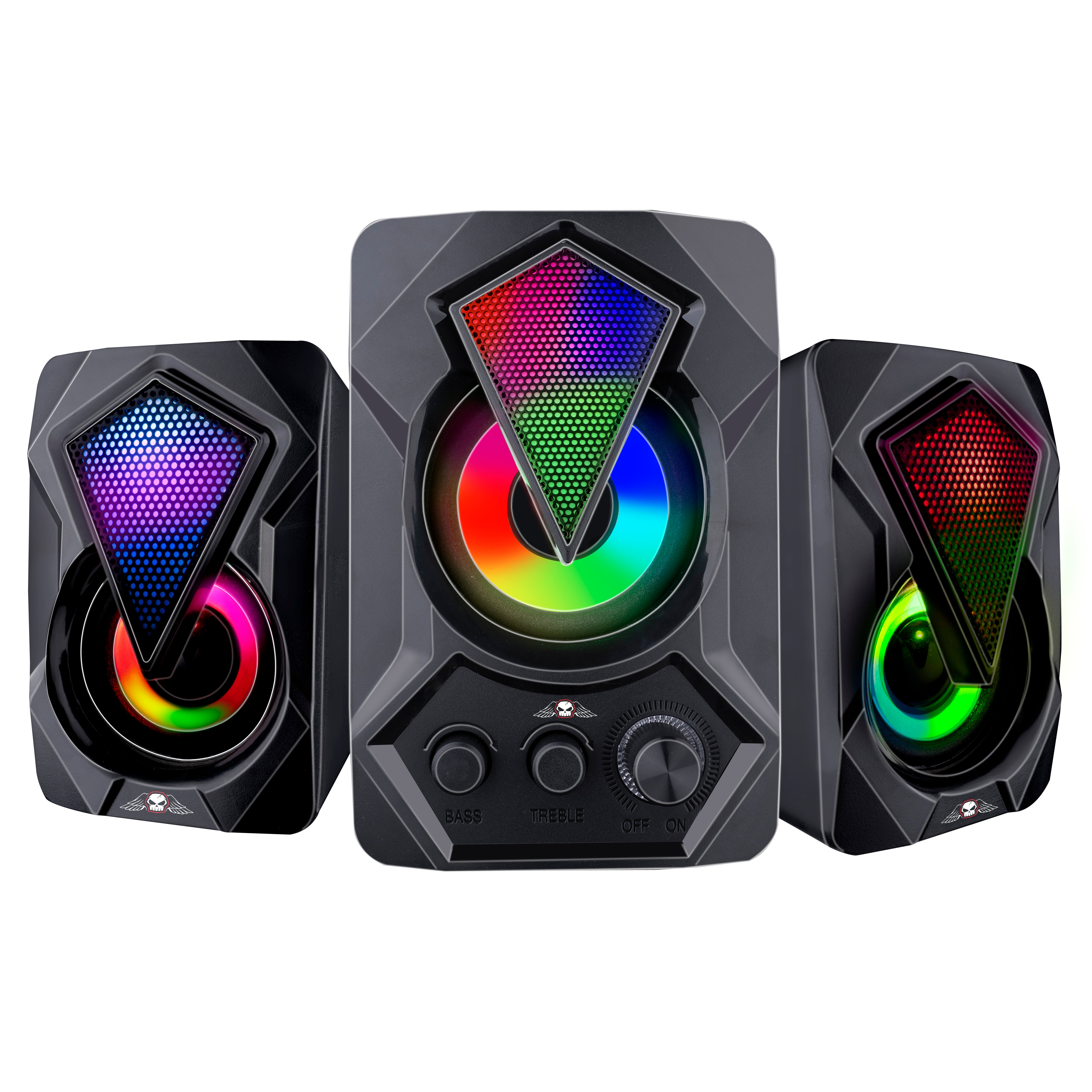 3pc Gaming Speaker No Fear USB Wired Subwoofer RGB Lighting Desktop Laptop 33W