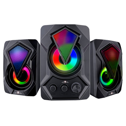 3pc Gaming Speaker No Fear USB Wired Subwoofer RGB Lighting Desktop Laptop 33W