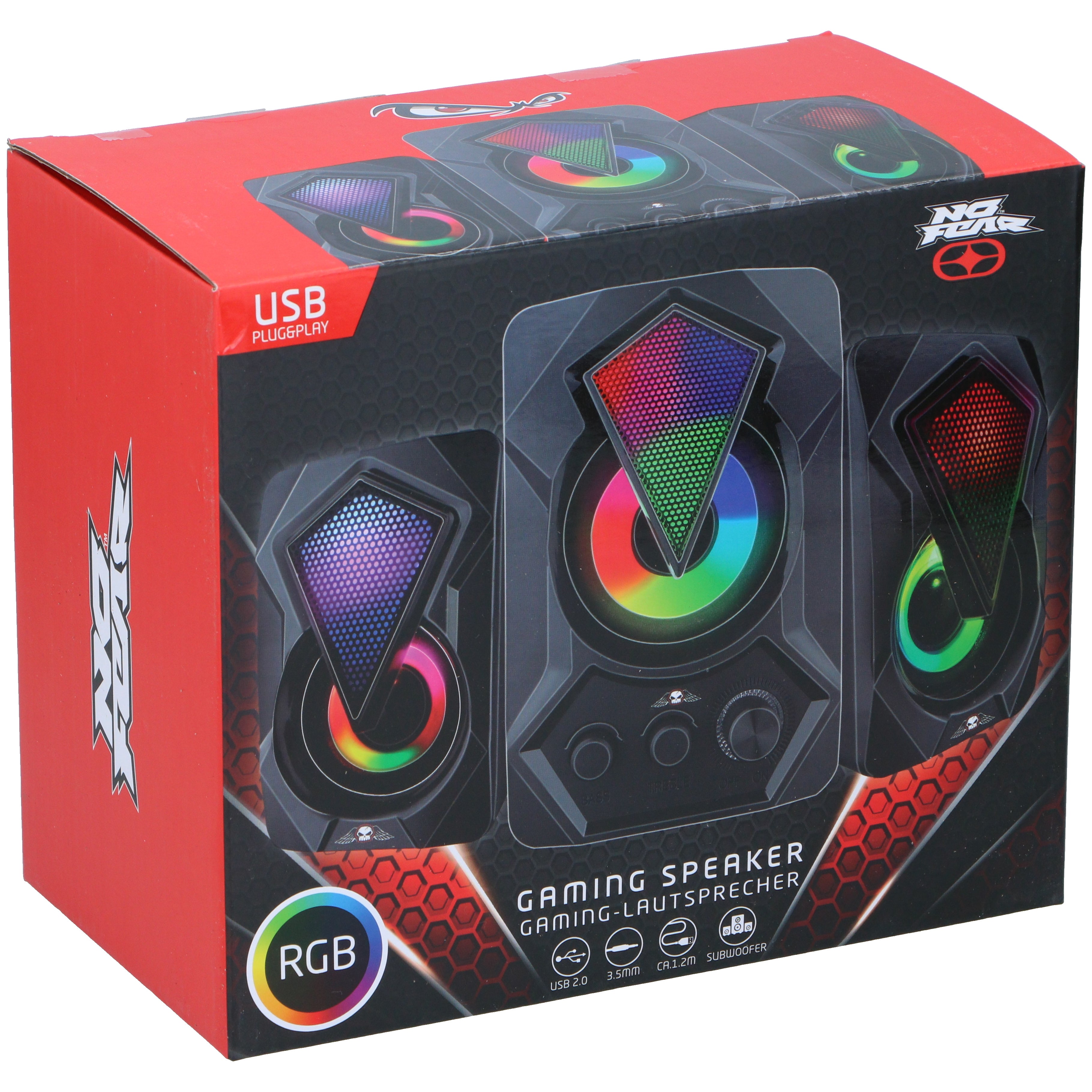 3pc Gaming Speaker No Fear USB Wired Subwoofer RGB Lighting Desktop Laptop 33W