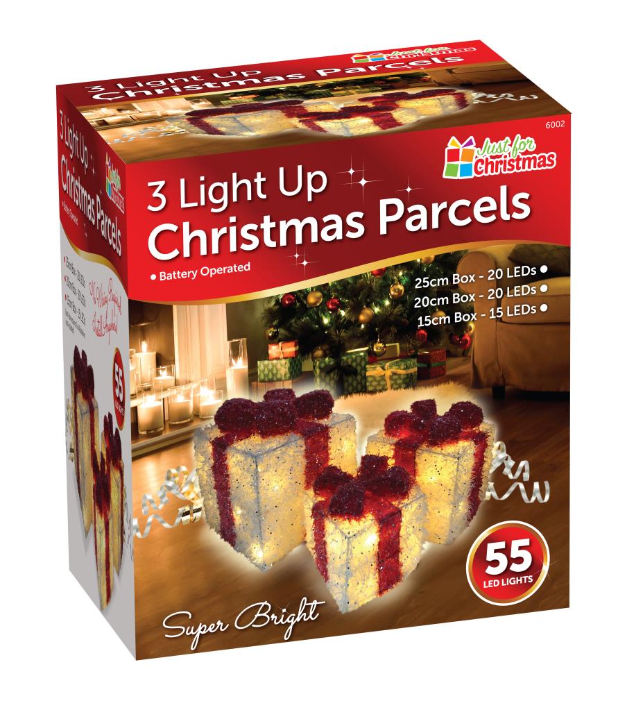 Set of 3 Light Up Christmas Present Parcels Decorations for Under the Tree LED