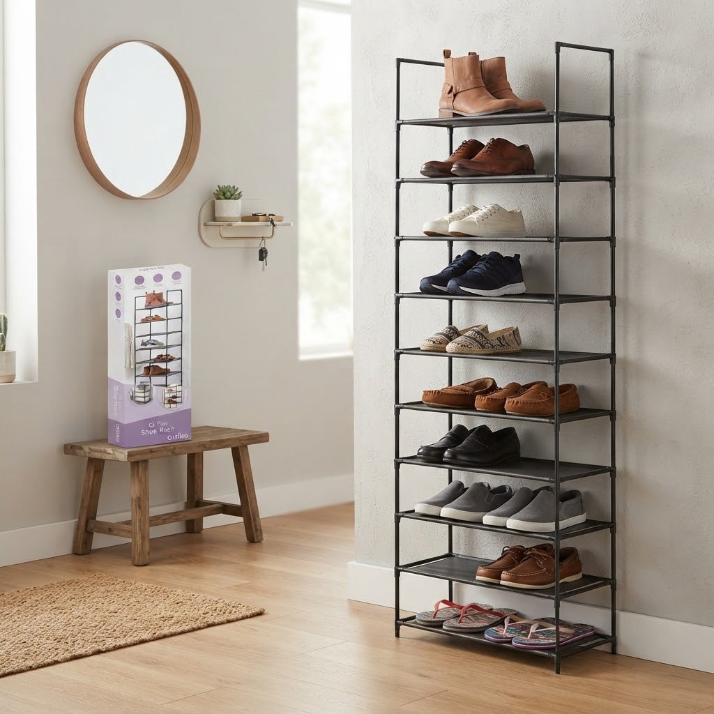 4 & 10 Tier Shoe Rack Organiser Heavy Duty Metal Frame Multi Shelf Storage Stand