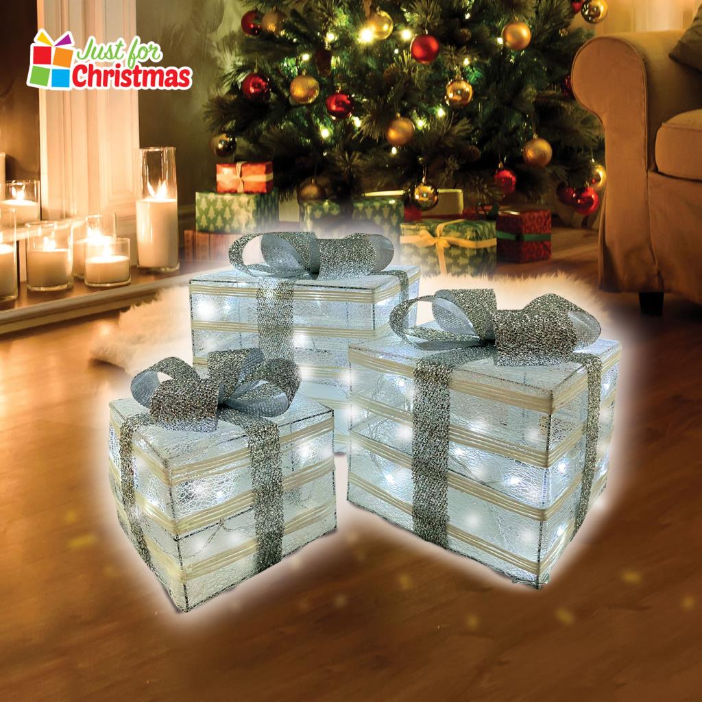 Set of 3 Light Up Christmas Present Parcels Decorations for Under the Tree LED