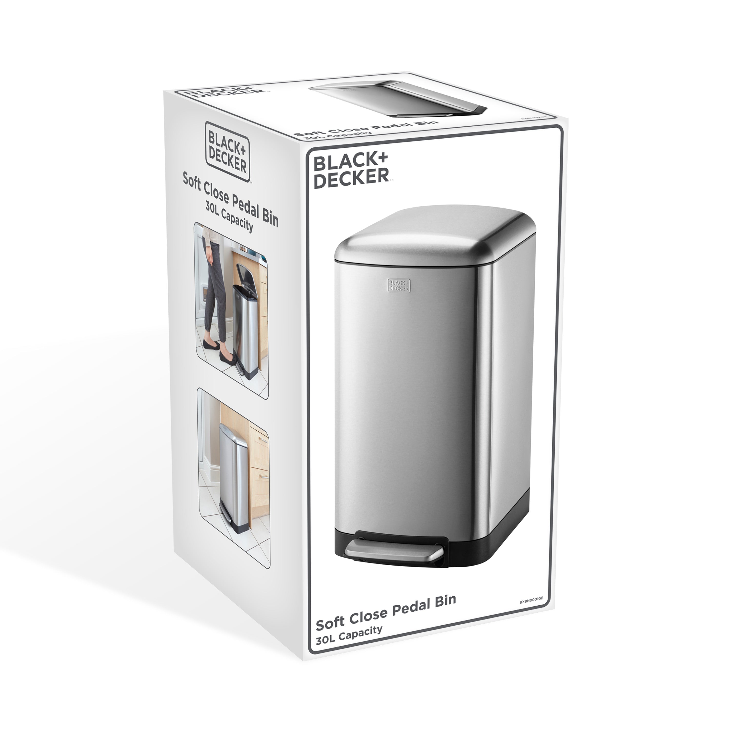 Black & Decker 30/40/50L Pedal Bin with Soft Close Lid Stainless Steel Kitchen