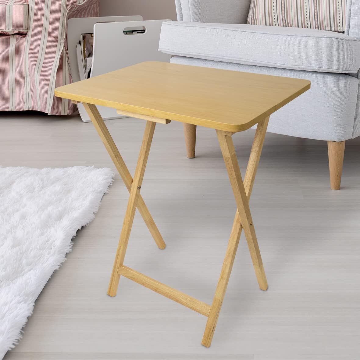 Folding Rubberwood TV Table Sturdy Light Durable 37 x 48.5 x 66cm Desk Snack