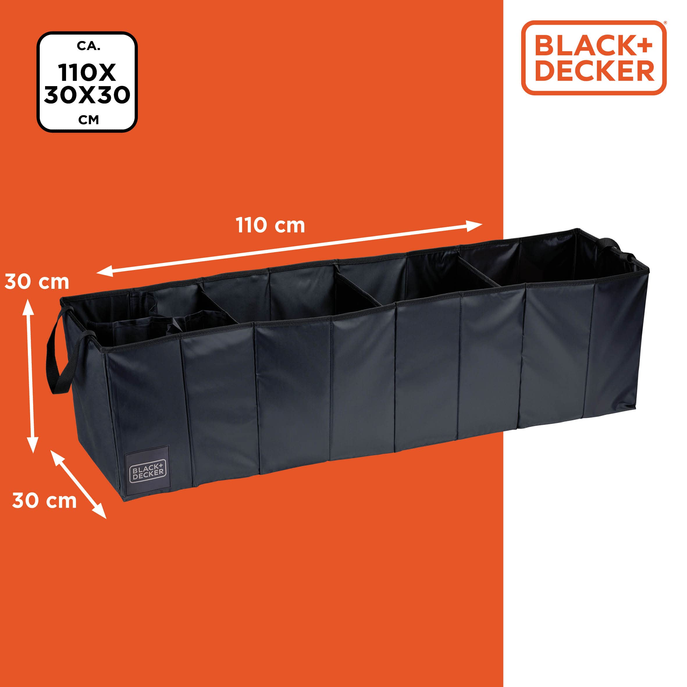 Black+Decker Car Boot Organiser Collapsible Foldable Storage Trunk 5 Compartment