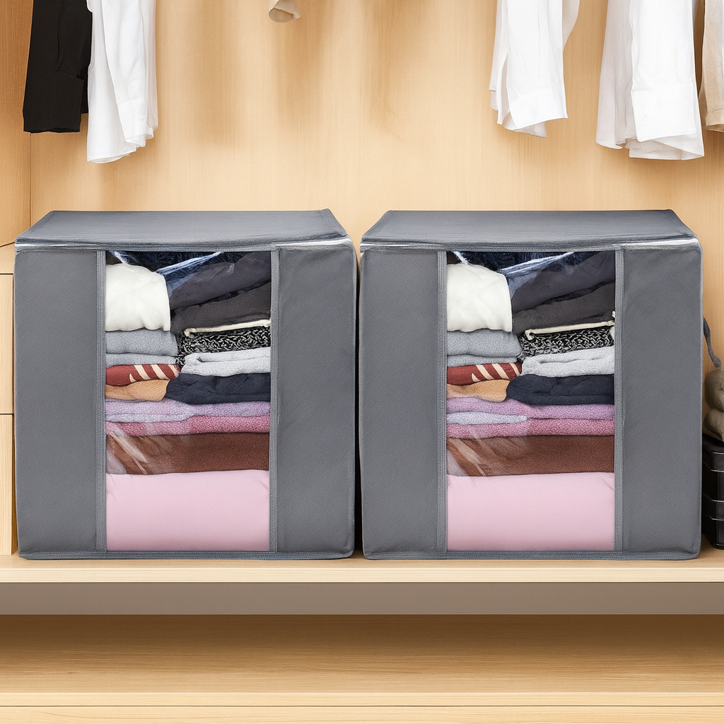 90L Wardrobe Clothes Storage Bag Large Foldable Organiser Box with Zip & Handles