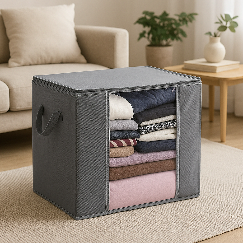 90L Wardrobe Clothes Storage Bag Large Foldable Organiser Box with Zip & Handles