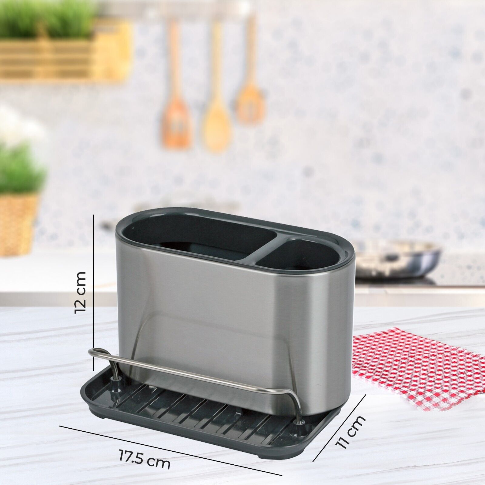 Stainless Steel Kitchen Sink Organiser Soap Dispenser Sponge Brush Holder