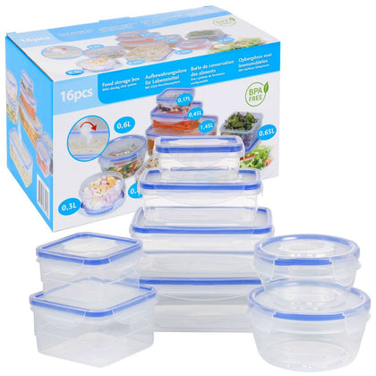 8Pcs Food Storage Containers Clip Seal Lock Lids Boxes Plastic Clear BPA FreeSet