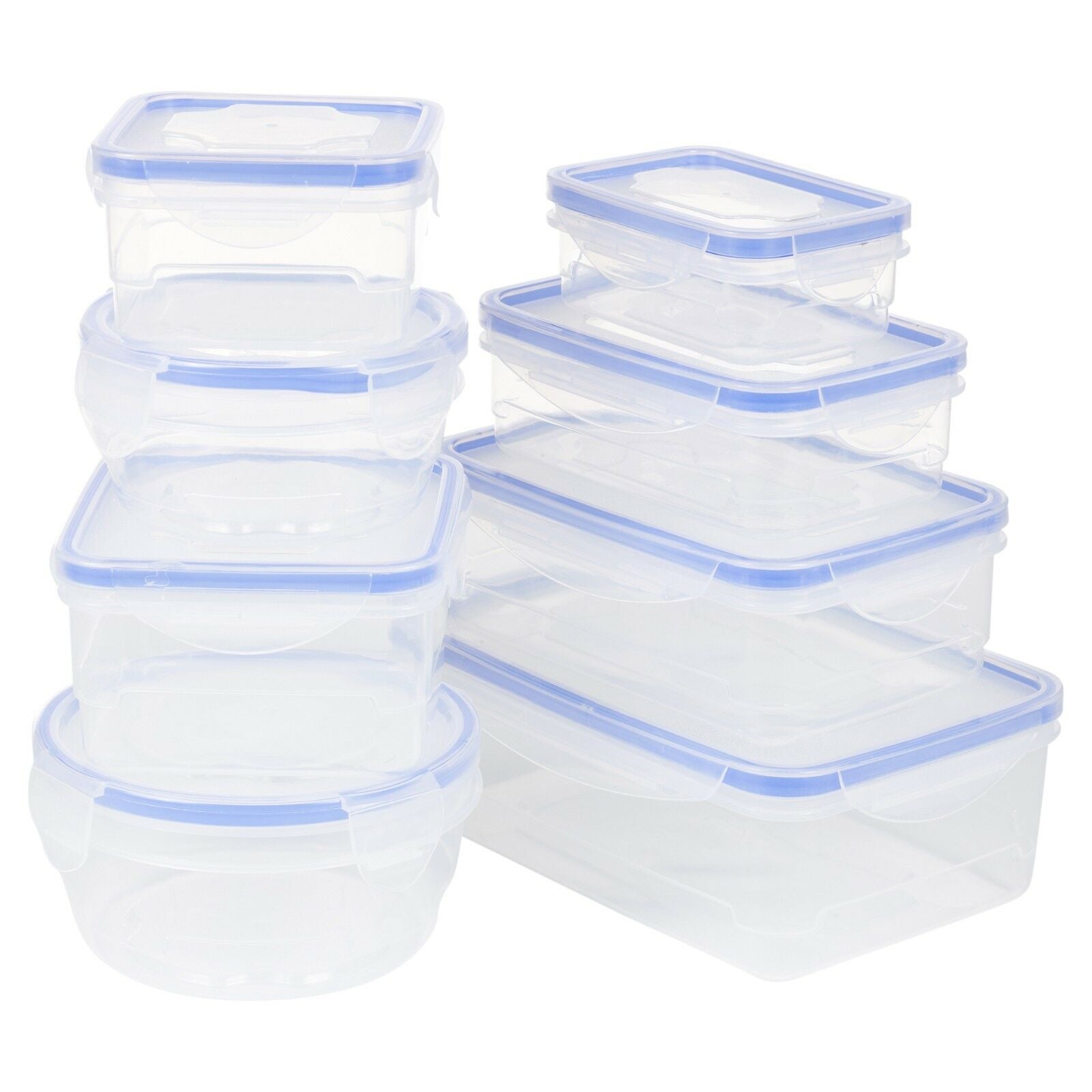 8Pcs Food Storage Containers Clip Seal Lock Lids Boxes Plastic Clear BPA FreeSet