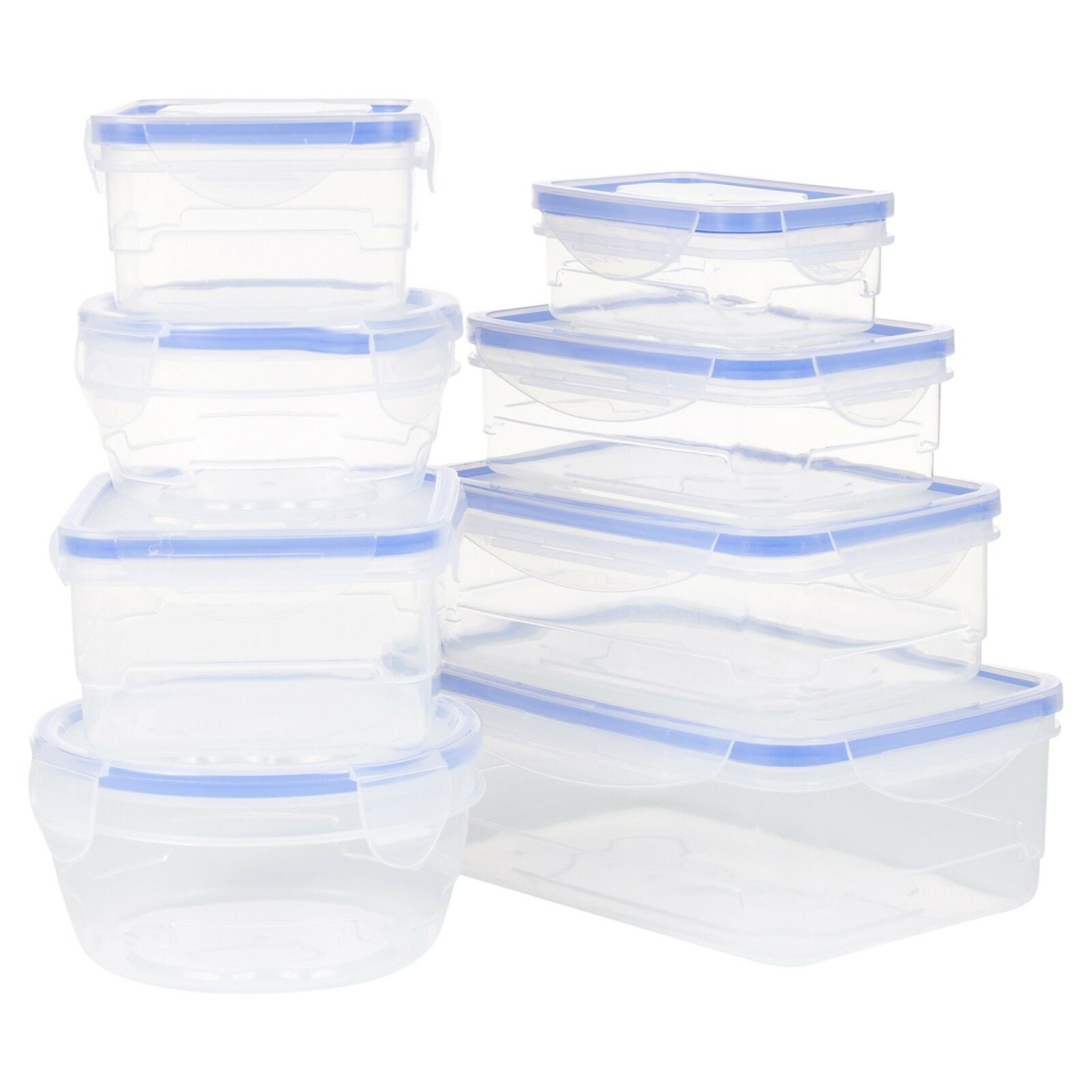 8Pcs Food Storage Containers Clip Seal Lock Lids Boxes Plastic Clear BPA FreeSet