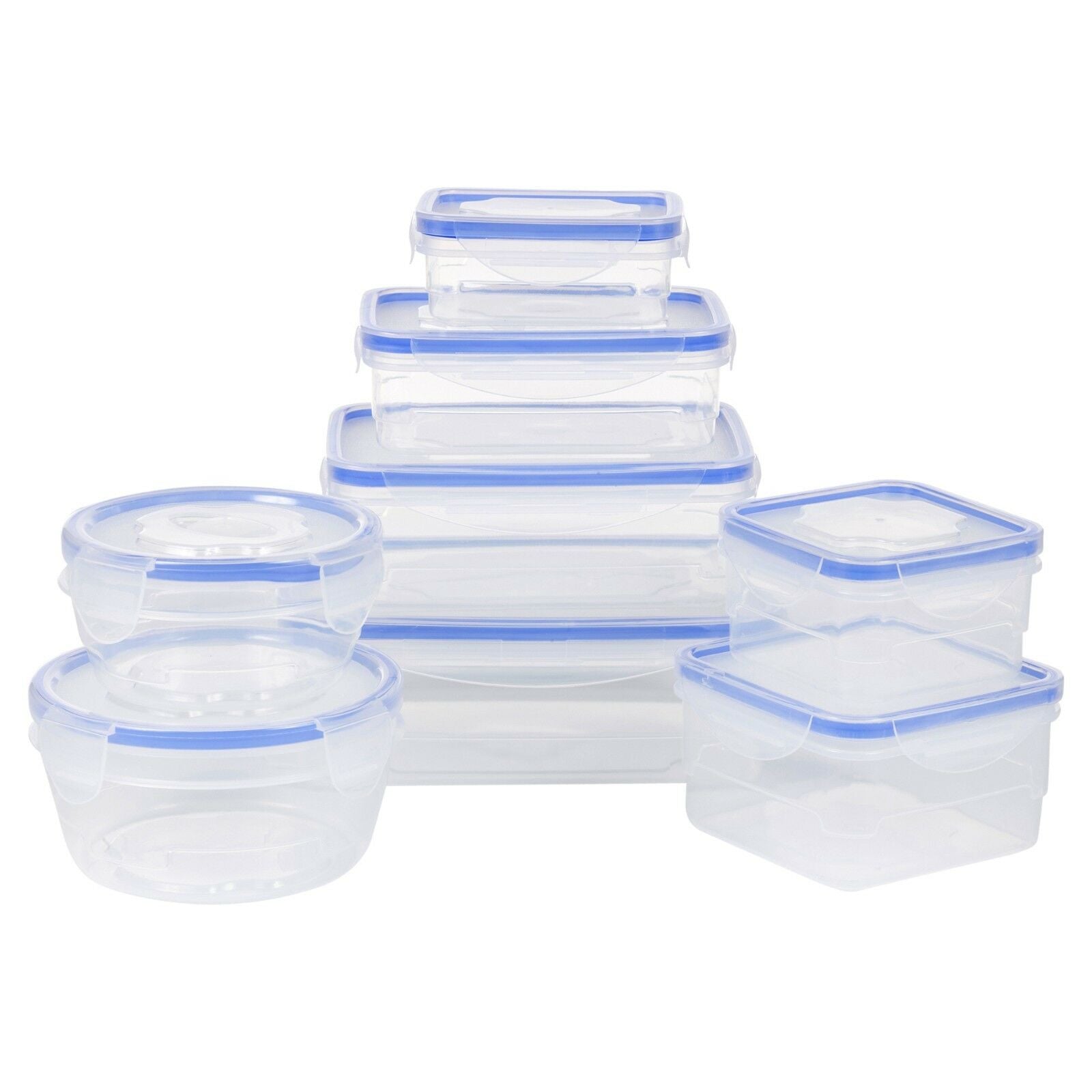 8Pcs Food Storage Containers Clip Seal Lock Lids Boxes Plastic Clear BPA FreeSet